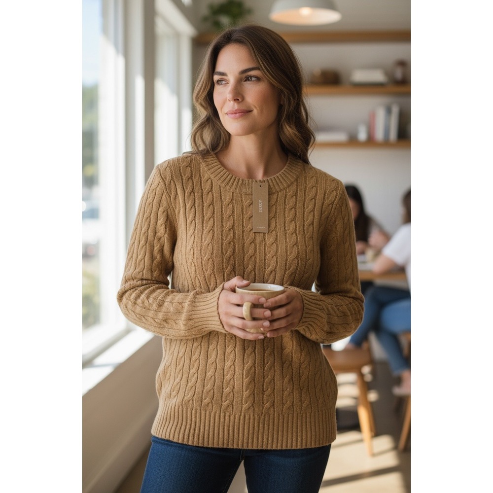 J.Crew Women's M 100% Cashmere‎ Cable Knit Sweater Camel Tan Warm Cozy NWT